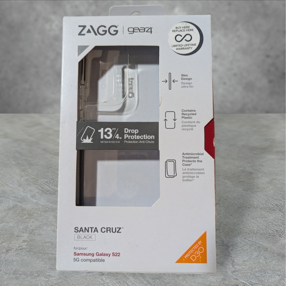 G9. ZAGG‎ Gear4 Santa Cruz Black Case for Samsung Galaxy S22 - Clear